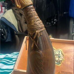 Vintage Leather Wrapped Decanter Bottle witb Rooster Stopper
